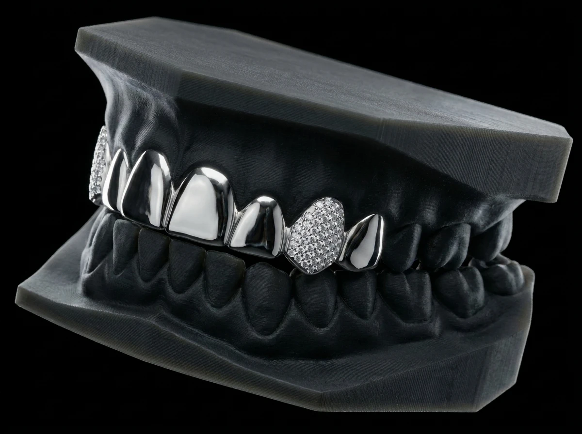 Top set of solid silver caps with the canines iced
